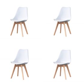 Mid Century Modern Dining Chairs, with Wood Legs, Armless Kitchen Chairs, Shell Lounge Plastic Side Chair with Soft Padded Kitchen, Dining Room, Livin (Quantity: 4, Color: White)