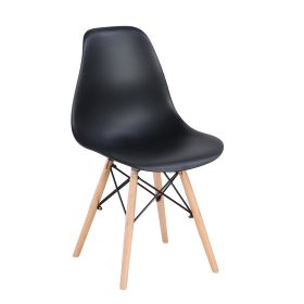 Set of 4 Modern Style Dining Chair, Shell Lounge Plastic Chair for Kitchen, Dining, Bedroom, Living Room Mid-Century Modern Side Chairs with Wooden Wa (Color: black)