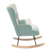 Rocking Chair, Mid Century Fabric Rocker Chair with Wood Legs and Patchwork Linen for Livingroom Bedroom