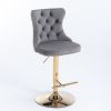 A&A Furniture,Golden Swivel Velvet Barstools Adjusatble Seat Height from 25-33 Inch, Modern Upholstered Bar Stools with Backs Comfortable Tufted for H