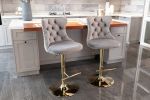 A&A Furniture,Golden Swivel Velvet Barstools Adjusatble Seat Height from 25-33 Inch, Modern Upholstered Bar Stools with Backs Comfortable Tufted for H