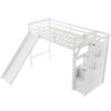 Twin Size Loft Bed with Storage and Slide