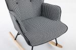 35.5 inch Rocking Chair, Soft Houndstooth Fabric Leather Fabric Rocking Chair for Nursery, Comfy Wingback Glider Rocker with Safe Solid Wood Base for