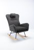 35.5 inch Rocking Chair, Soft Teddy Velvet Fabric Rocking Chair for Nursery, Comfy Wingback Glider Rocker with Safe Solid Wood Base for Living Room Be