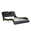 Faux Leather Upholstered Platform Bed Frame with led lighting; Bluetooth connection to play music  RGB control; Backrest vibration massage; Curve Desi