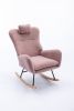 35.5 inch Rocking Chair, Soft Teddy Velvet Fabric Rocking Chair for Nursery, Comfy Wingback Glider Rocker with Safe Solid Wood Base for Living Room Be