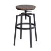 Backless Adjustable Height Bar Stools with Metal Legs;  Oak seat;  Set of 2