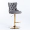 A&A Furniture,Golden Swivel Velvet Barstools Adjusatble Seat Height from 25-33 Inch, Modern Upholstered Bar Stools with Backs Comfortable Tufted for H