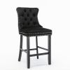 Furniture; Contemporary Velvet Upholstered Barstools with Button Tufted Decoration and Wooden Legs;  and Chrome Nailhead Trim;  Leisure Style Bar Chai