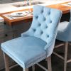 Contemporary Velvet Upholstered Barstools with Button Tufted Decoration and Wooden Legs, and Chrome Nailhead Trim, Leisure Style Bar Chairs,Bar stools