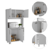 Surrey 2 Piece Kitchen Set, Kitchen Island + Pantry Cabinet , White /Walnut