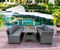 Patio Outdoor Furniture PE Rattan Wicker Conversation Set All-Weather Sectional Sofa Set with Table & Soft Cushions