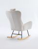 35.5 inch Rocking Chair, Soft Teddy Velvet Fabric Rocking Chair for Nursery, Comfy Wingback Glider Rocker with Safe Solid Wood Base for Living Room Be