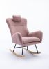 35.5 inch Rocking Chair, Soft Teddy Velvet Fabric Rocking Chair for Nursery, Comfy Wingback Glider Rocker with Safe Solid Wood Base for Living Room Be