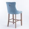 Contemporary Velvet Upholstered Barstools with Button Tufted Decoration and Wooden Legs, and Chrome Nailhead Trim, Leisure Style Bar Chairs,Bar stools