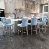 Contemporary Velvet Upholstered Barstools with Button Tufted Decoration and Wooden Legs, and Chrome Nailhead Trim, Leisure Style Bar Chairs,Bar stools