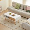 41.34" Rattan Coffee table, sliding door for storage, solid wood legs, Modern table for living room