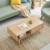 41.34" Rattan Coffee table, sliding door for storage, solid wood legs, Modern table for living room