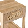 15.75" Rattan End table with drawer, Modern nightstand, side table for living roon, bedroom