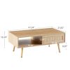 41.34" Rattan Coffee table, sliding door for storage, solid wood legs, Modern table for living room