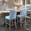 Contemporary Velvet Upholstered Barstools with Button Tufted Decoration and Wooden Legs, and Chrome Nailhead Trim, Leisure Style Bar Chairs,Bar stools