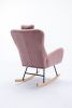 35.5 inch Rocking Chair, Soft Teddy Velvet Fabric Rocking Chair for Nursery, Comfy Wingback Glider Rocker with Safe Solid Wood Base for Living Room Be