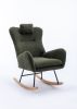 35.5 inch Rocking Chair, Soft Teddy Velvet Fabric Rocking Chair for Nursery, Comfy Wingback Glider Rocker with Safe Solid Wood Base for Living Room Be