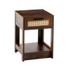 15.75" Rattan End table with drawer, Modern nightstand, side table for living roon, bedroom