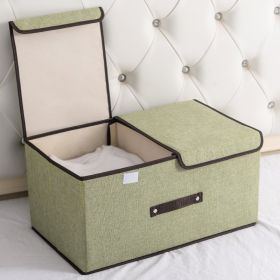 Cotton And Linen Fabric Double Lid Storage Box Foldable (Option: Light Green-50x30x25cm)